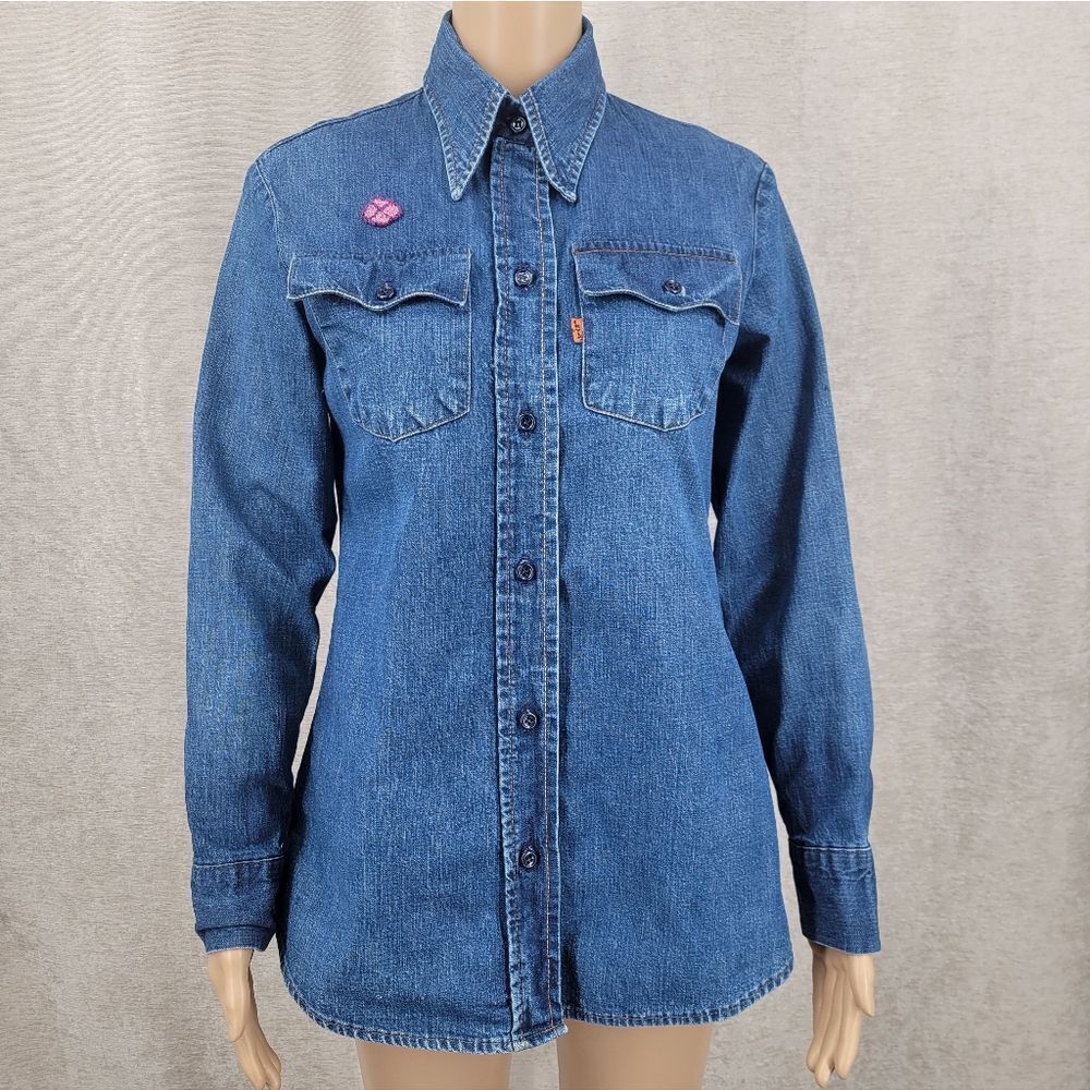 Levi's For Gals Vintage 70s Orange Tab Women's Blue Denim Button Up Shirt